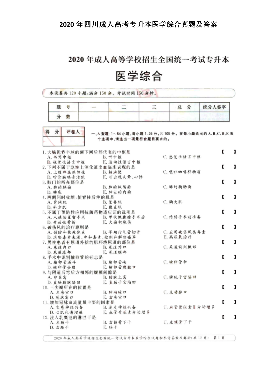 成人高考专升本考试科目详解